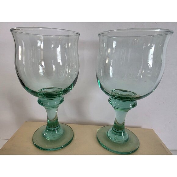 Set Of 4 Vintage Green Libby Clarion Glass Goblets - Picture 2 of 9